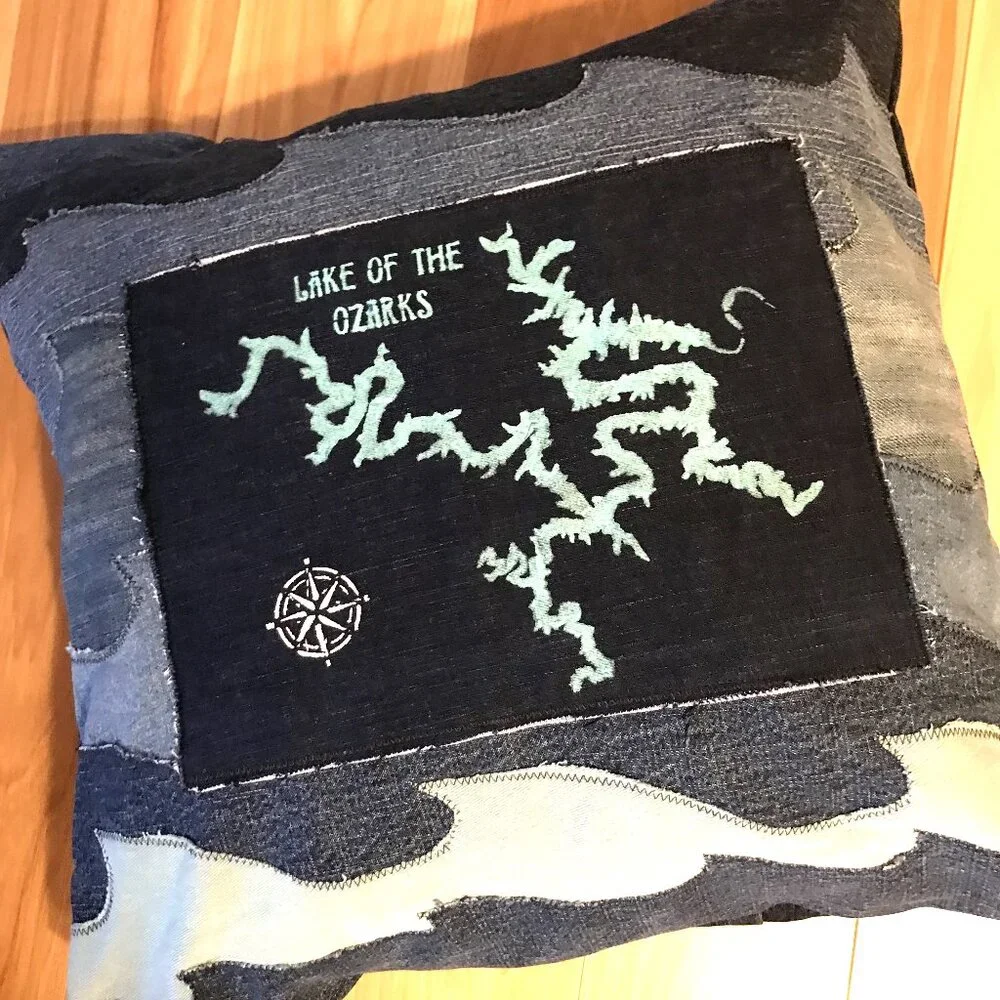 Lake Pillow Cover 18 x 18, Handmade Lake of the Ozarks Lakehouse Cabin Decor